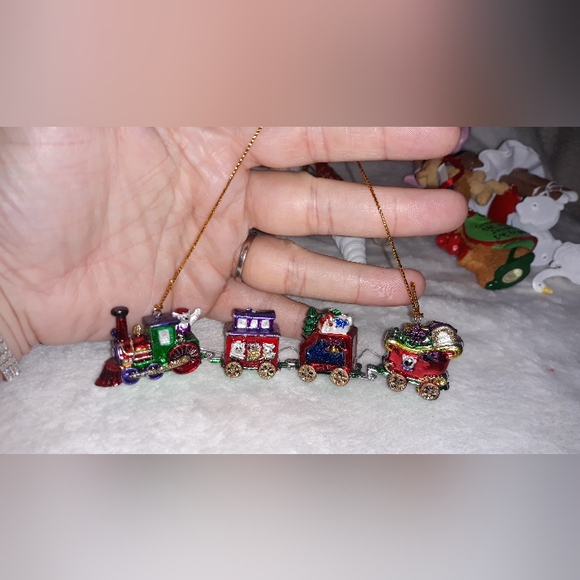 4 piece Vintage Mini Hard Plastic Train Set Christmas Ornaments - Picture 4 of 14